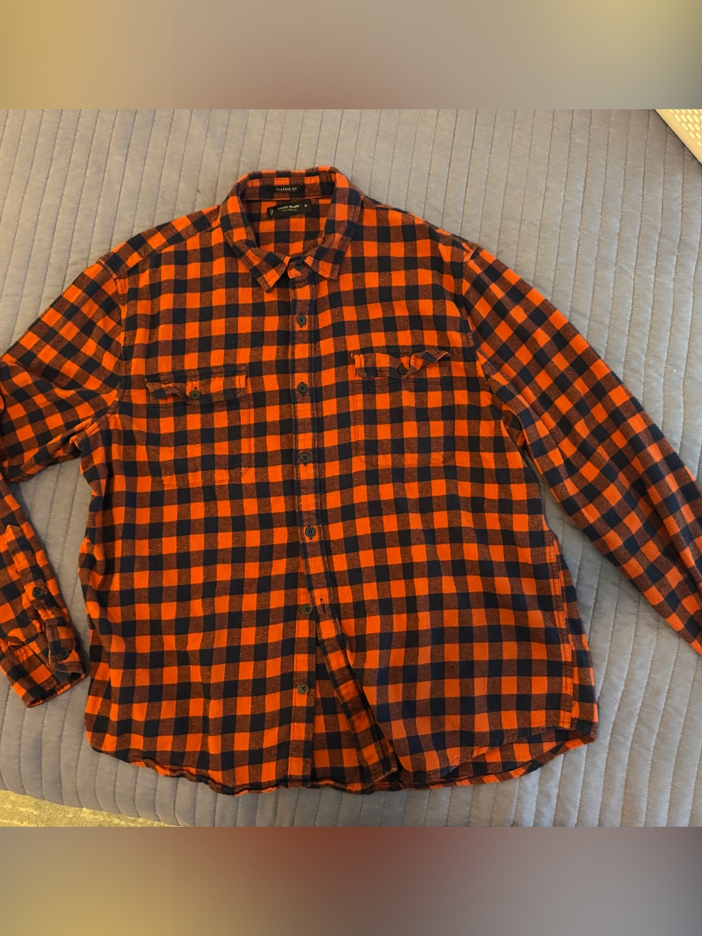 Lucky Brand Orange and Black Check Plaid Button-Down Shirt